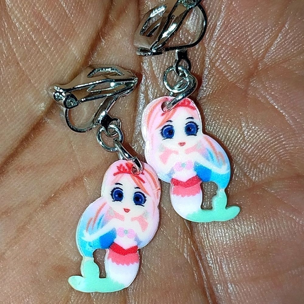Super cute Mermaid Kid's Fashion Clip-on Earrings - Picture 6 of 6